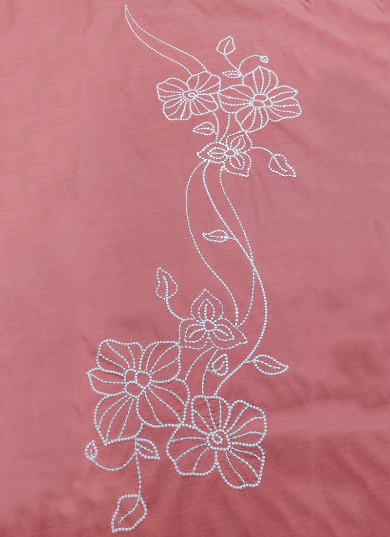 Pink Art Silk Embroidered Fabric