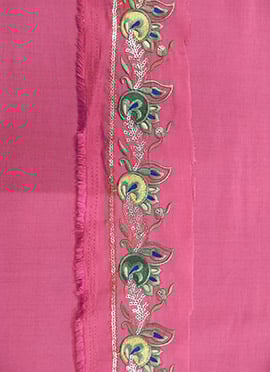 Pink Art Silk Embroidered Lace