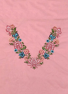 Pink Art Silk Embroidred Fabric