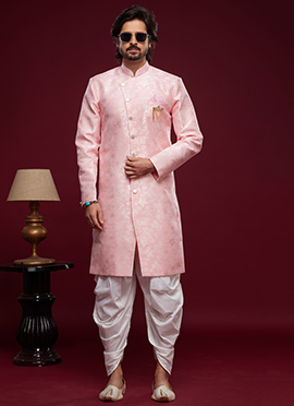 Pink Art Silk Jacquard Indowestern Sherwani