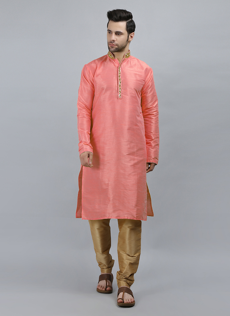 Pink Art Silk Kurta Pyjama Festive Wear
