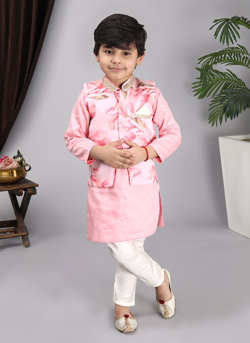 Pink Art Silk Printed Bandi Set Party Wear