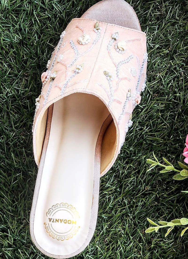 Shop Pink Artificial Silk Floral Embroidered Block Heels Online at Best