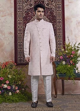 Pink Banarasi Jacquard Indowestern Sherwani