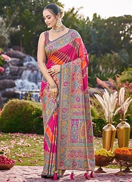 Pink Banarasi Satin Silk Zari Woven Saree