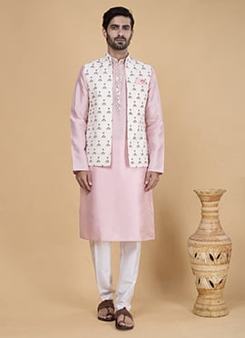 Pink Banarasi Silk Embroidered Sequins Bandi Set