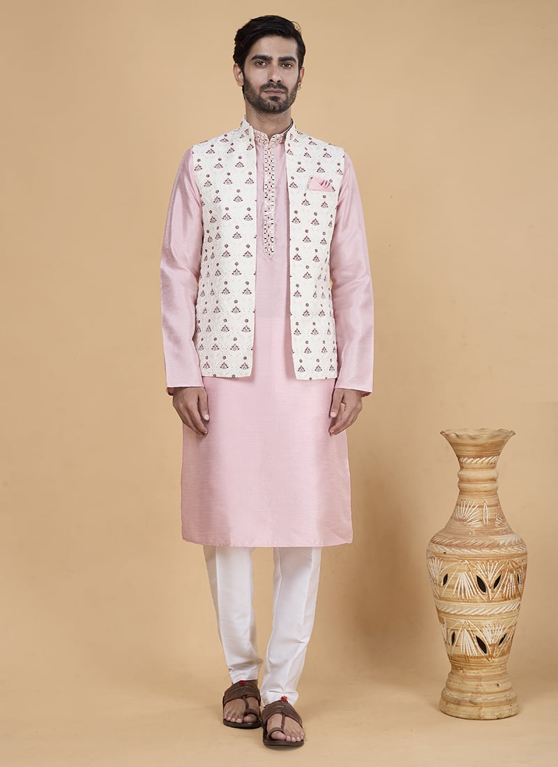 Pink Banarasi Silk Embroidered Sequins Bandi Set Festive Wear