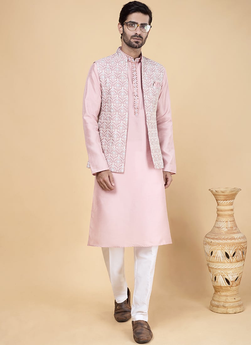 Pink Banarasi Silk Embroidered Sequins Bandi Set Festive Wear