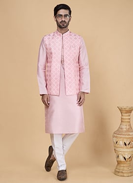 Pink Banarasi Silk Embroidery Work Jacket Bandi Set