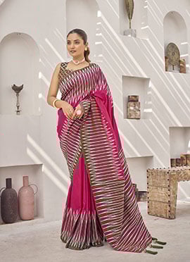 Pink Banarasi Silk Ikkat Print Saree