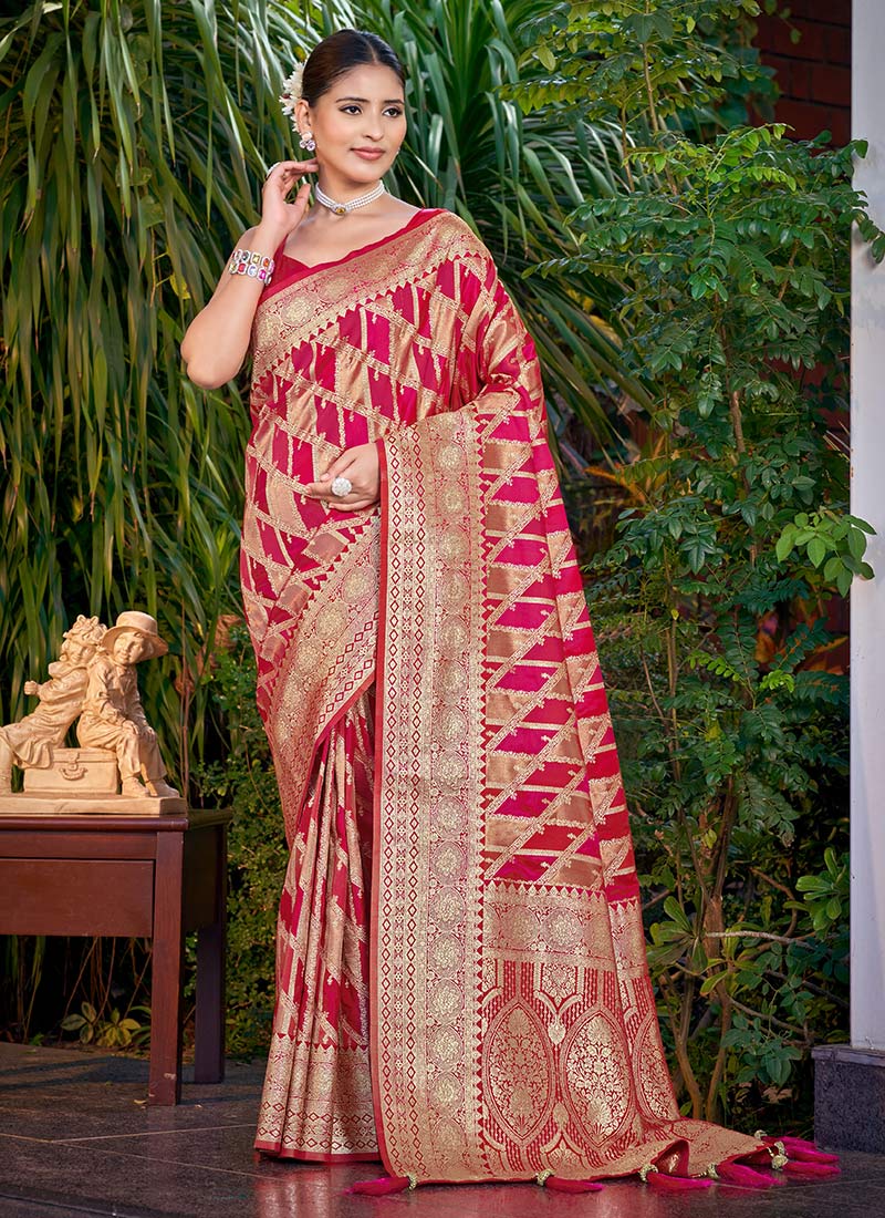 Pink Banarasi Silk Jacquard Benarasi Saree Festive Wear