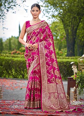 Pink Banarasi Silk Jacquard Benarasi Saree