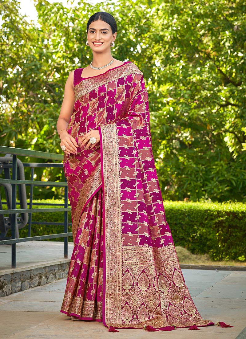 Pink Banarasi Silk Jacquard Benarasi Saree Festive Wear