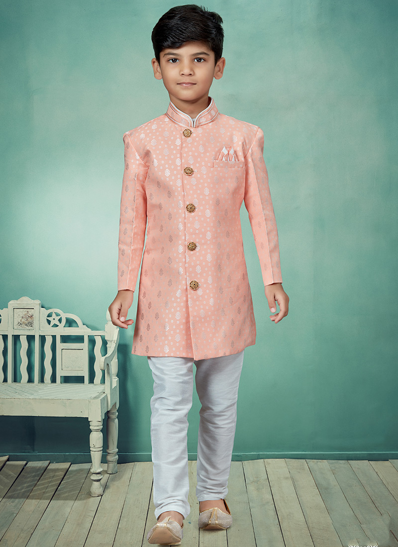 Pink Banarasi Silk Jacquard Indowestern Sherwani Party Wear