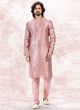 Pink Banarasi Silk Jacquard Kurta Pyjama