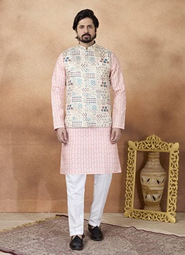 Pink Banarasi Silk Jacquard Print Badi Set