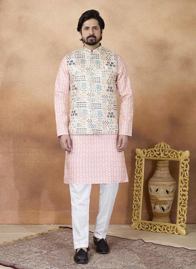 Pink Banarasi Silk Jacquard Print Badi Set Festive Wear