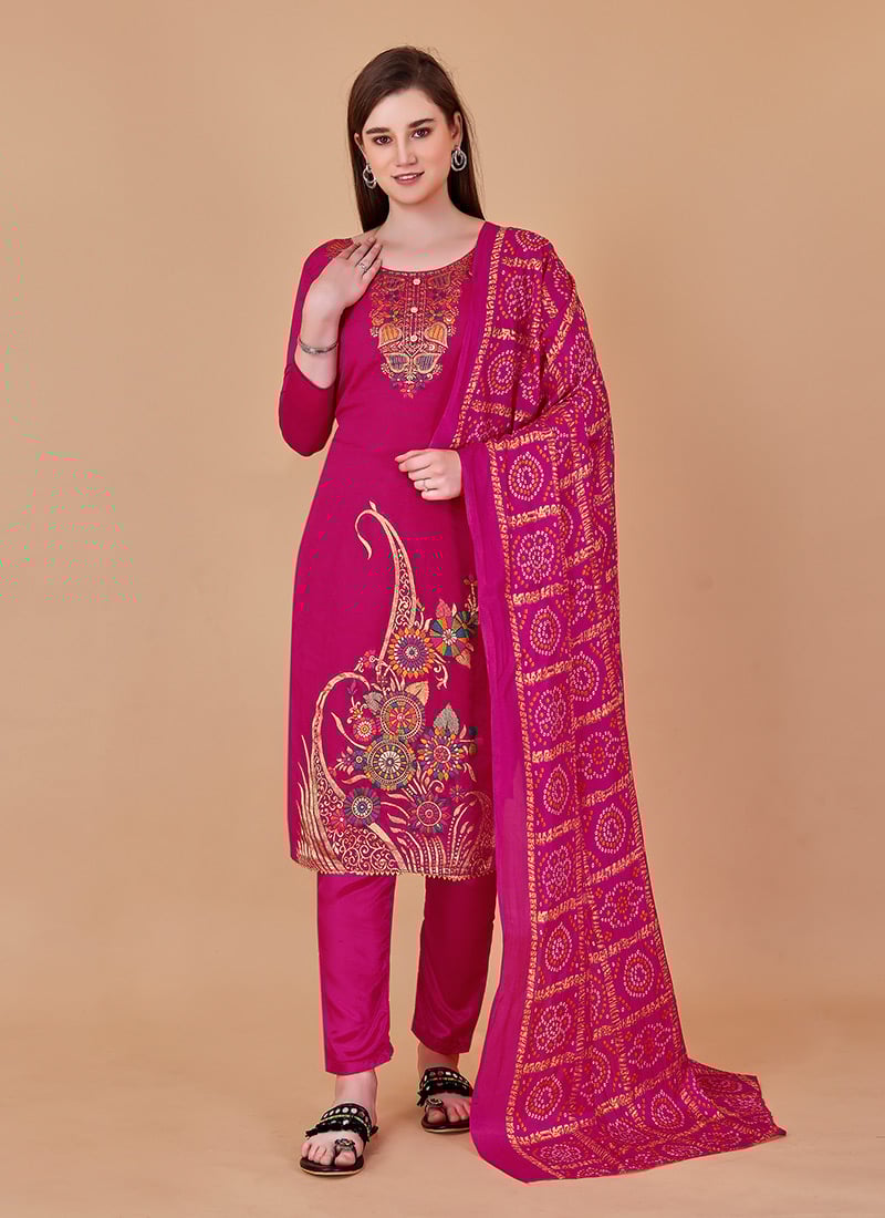 Pink Banarasi Silk Jacquard Straight Pant Suit After Six Wear