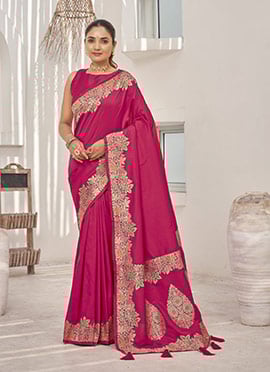 Pink Banarasi Silk Jacquard Woven Saree