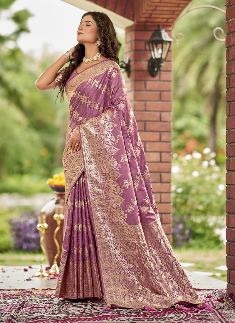 Pink Banarasi Silk Jacquard Zari Saree Festive Wear
