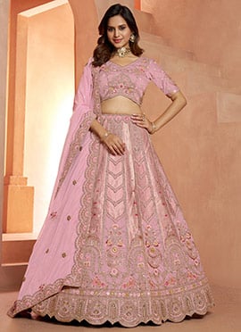 Pink Banarasi Silk Pastel Embroidered Bridal Lehenga