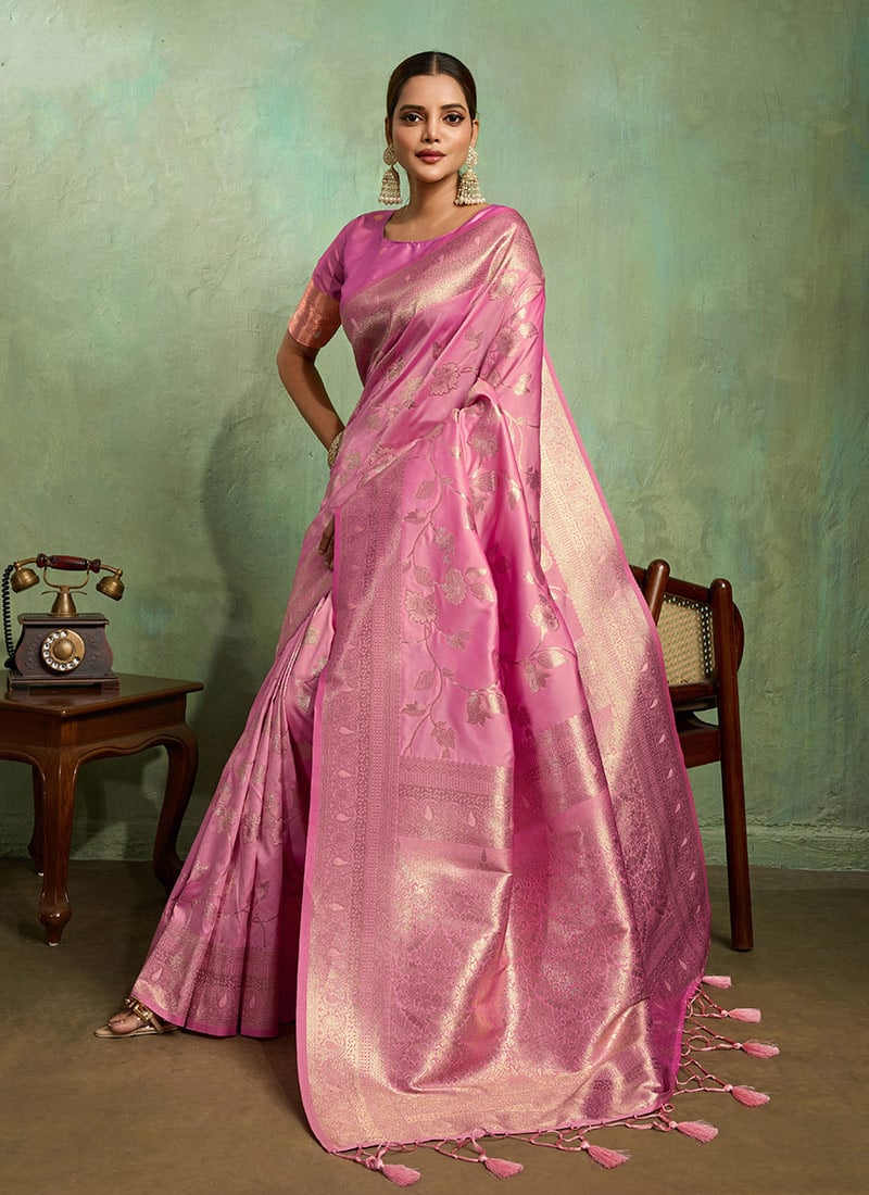 Pink Banarasi Silk Zari Saree Festive Wear