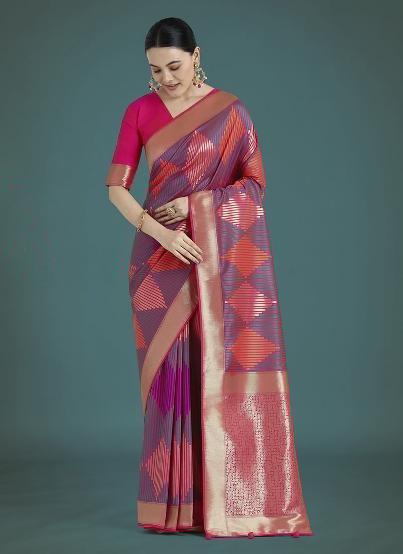 Pink Banarasi Silk Zari Woven Saree Festive Wear