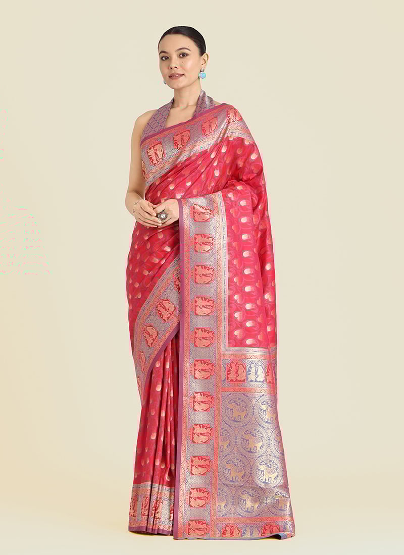 Pink Banarasi Silk Zari Woven Saree Festive Wear