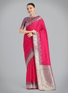 Pink Banarasi Silk Zari Woven Saree