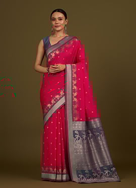 Pink Banarasi Silk Zari Woven Saree