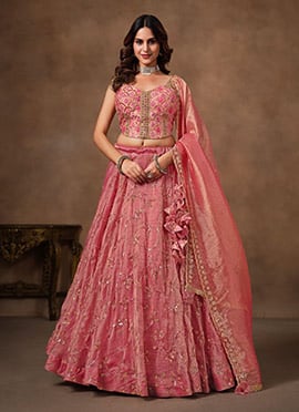 Pink Banarasi Viscose Embroidered Sequins Stone Work Lehenga