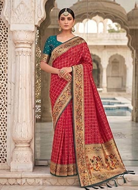 Pink Banrasi Silk Zari Woven Saree