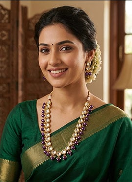 Pink Beaded Kundan Necklace Set