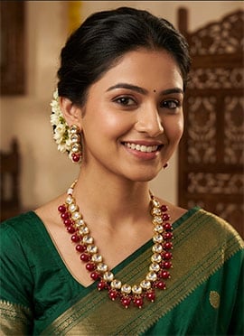 Pink Beaded Kundan Necklace Set