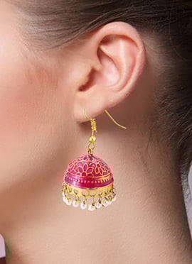 Pink Beads Meenakari Jhumka