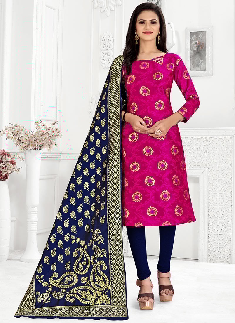 Pink Benarasi Art Silk Churidar Suit