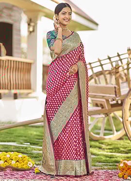 Pink Benarasi Silk Jacquard Zari Saree Fusion of Traditional Elegance
