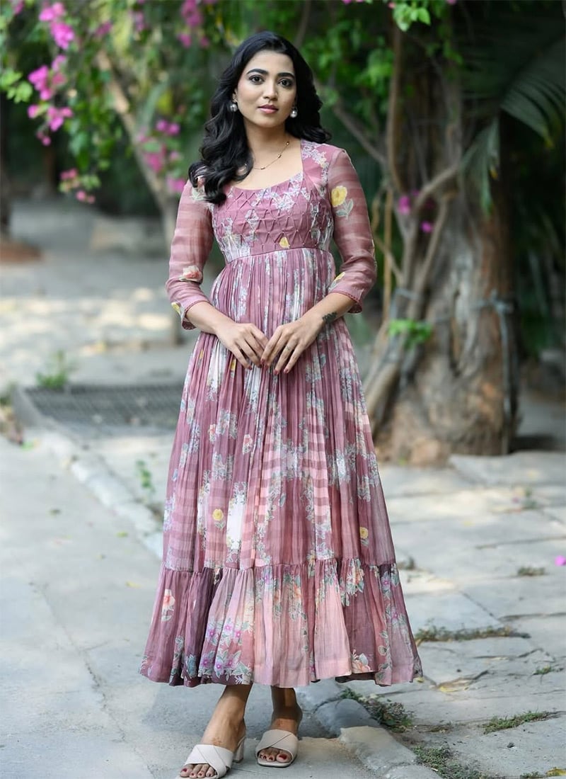 Pink Blended Cotton Printed Fit And Flare Dress After Six Wear