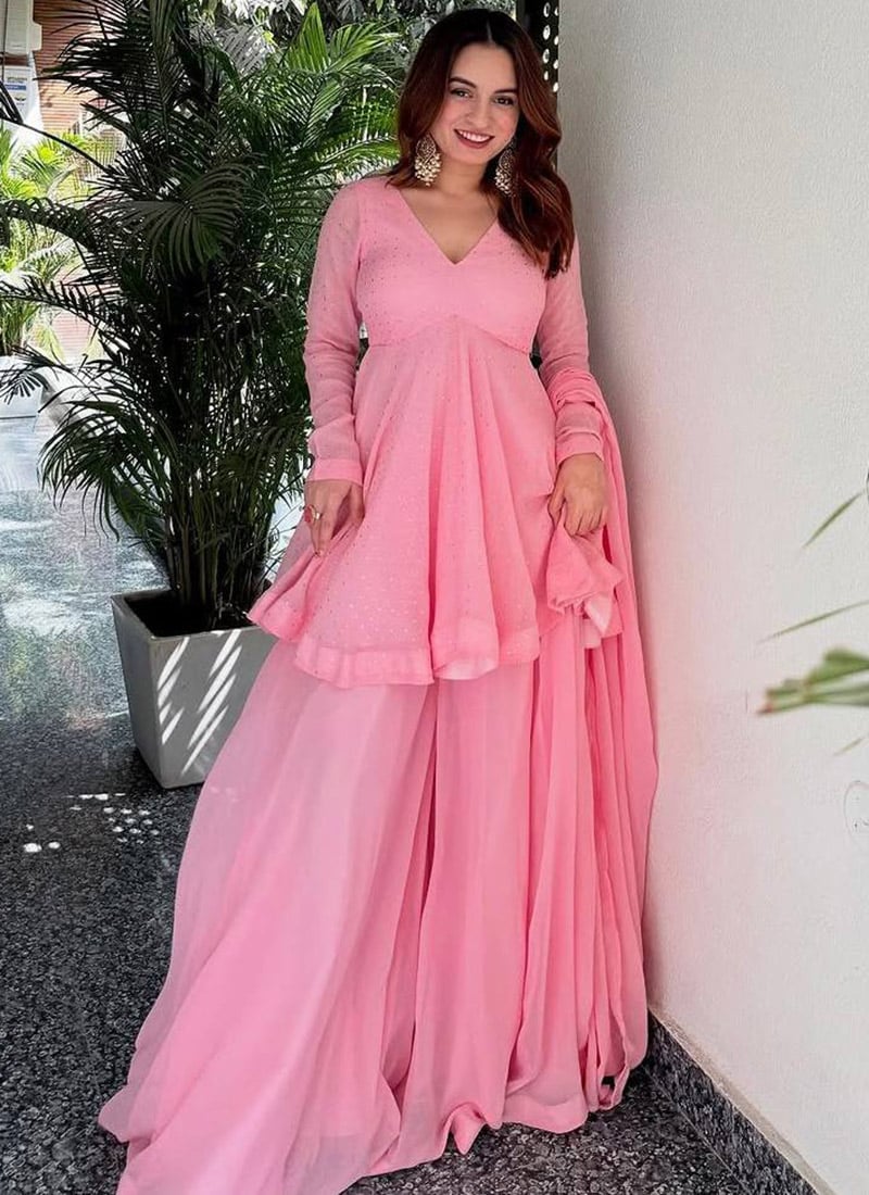 Pink Blooming Embroidered Sharara Suit After Six Wear