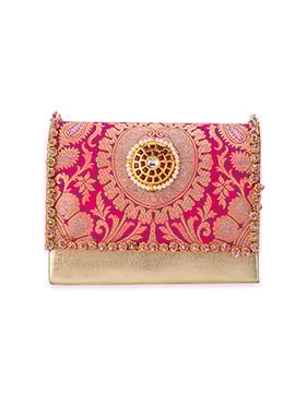 Pink Brocade Beads Hand Bag