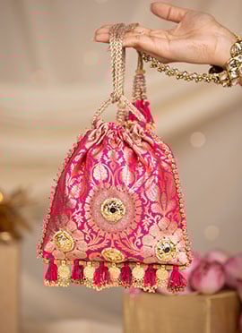 Pink Brocade Beads Potli