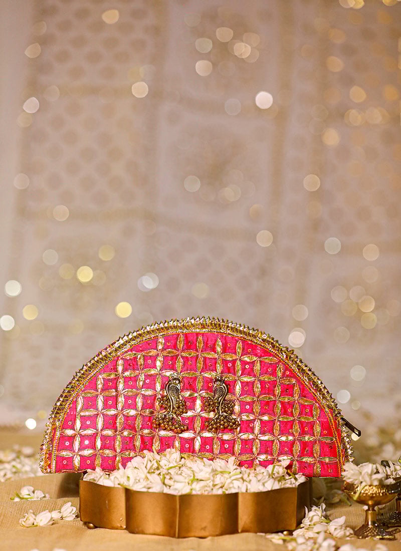 Pink Brocade Gota Embroidered Sequins Hand Bag Wedding Wear