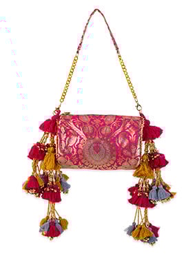 Pink Brocade Hand Bag