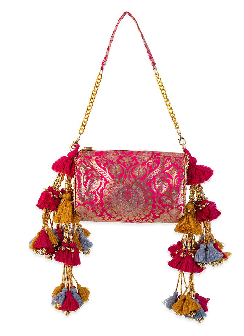 Pink Brocade Hand Bag Wedding Wear