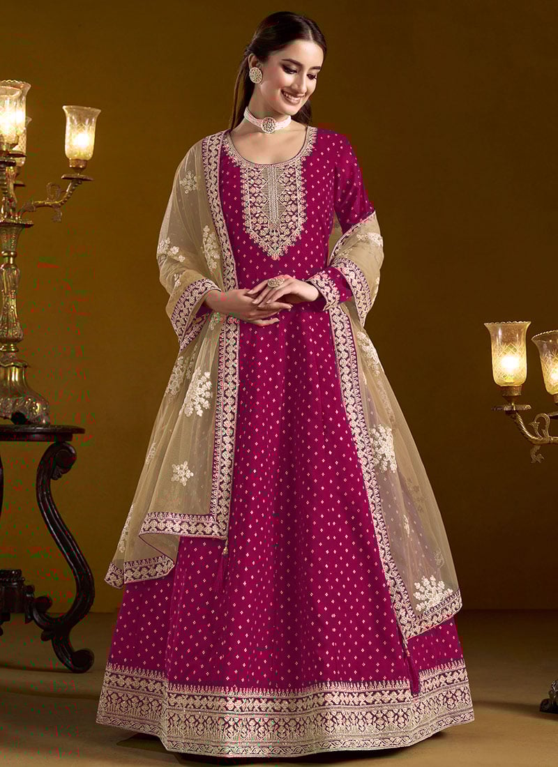 Pink Chanderi Gota Embroidered Sequins A Line Anarkali Suit Festive Wear