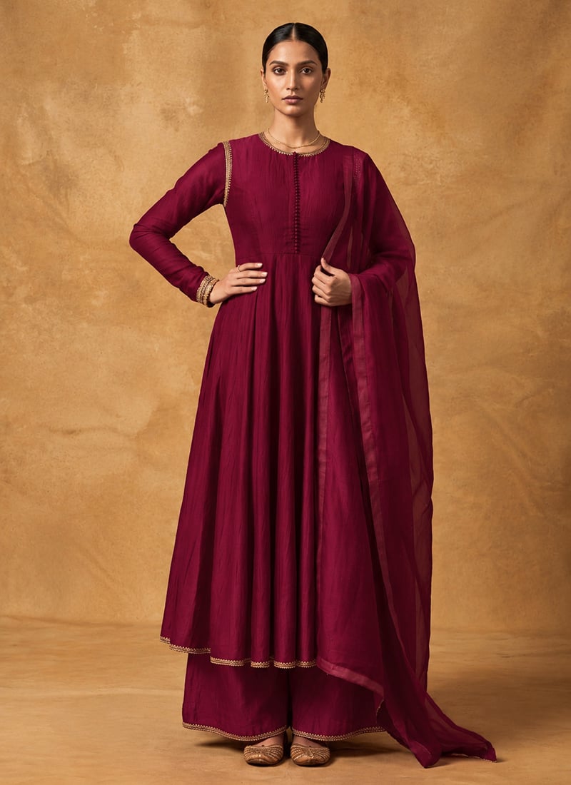 Pink Chanderi Sequins Cutdana Embroidered Palazzo Suit Festive Wear