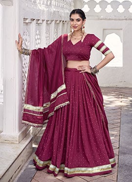 Pink Chanderi Silk Gota Patti Lace Work Umbrella Lehenga