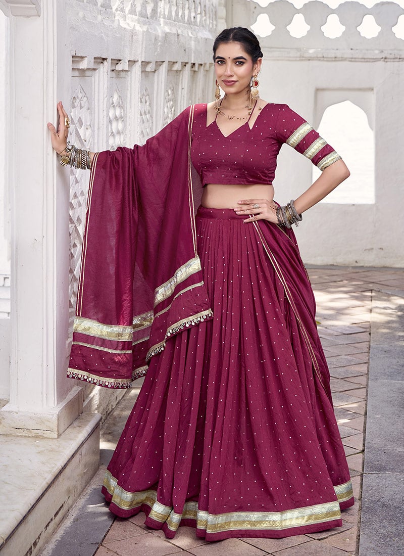 Pink Chanderi Silk Gota Patti Lace Work Umbrella Lehenga Festive Wear
