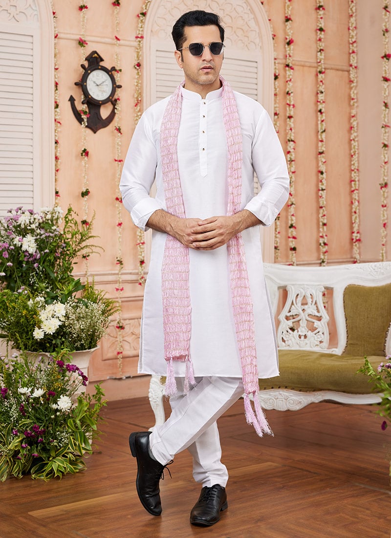 Pink Chanderi Silk Men Stole