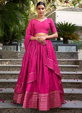 Pink Chanderi Zari Umbrella Lehenga